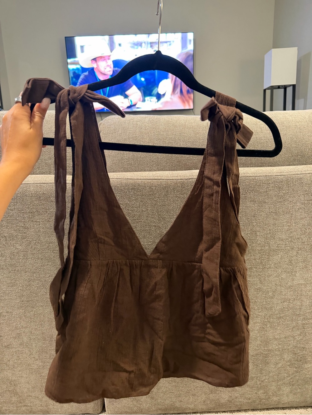 Zara Brown Tie-Shoulder Tank Top